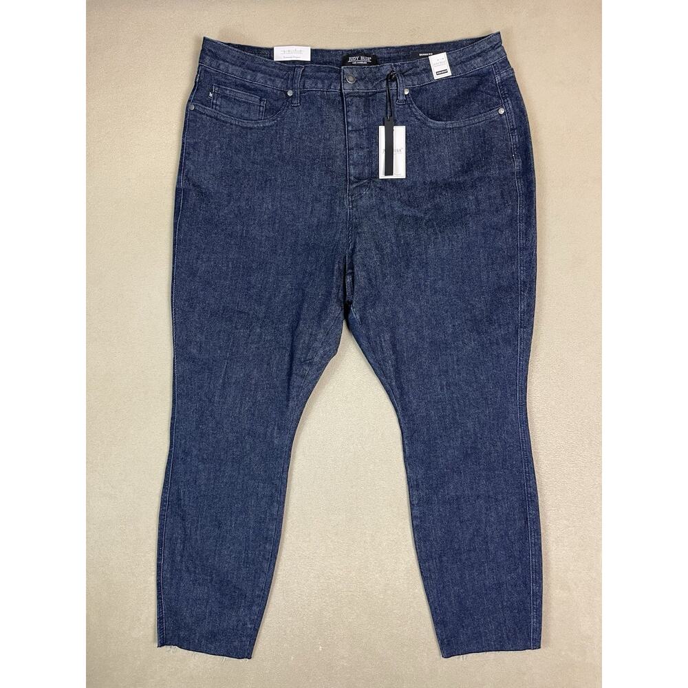 Judy Blue Jeans Womens 22W Blue High‎ Rise Tummy Control Raw Hem Stretch Denim